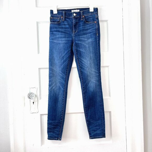 Madewell Jeans Women 26 Blue High Riser Skinny Medium Wash Distressed Stretch - Picture 1 of 11